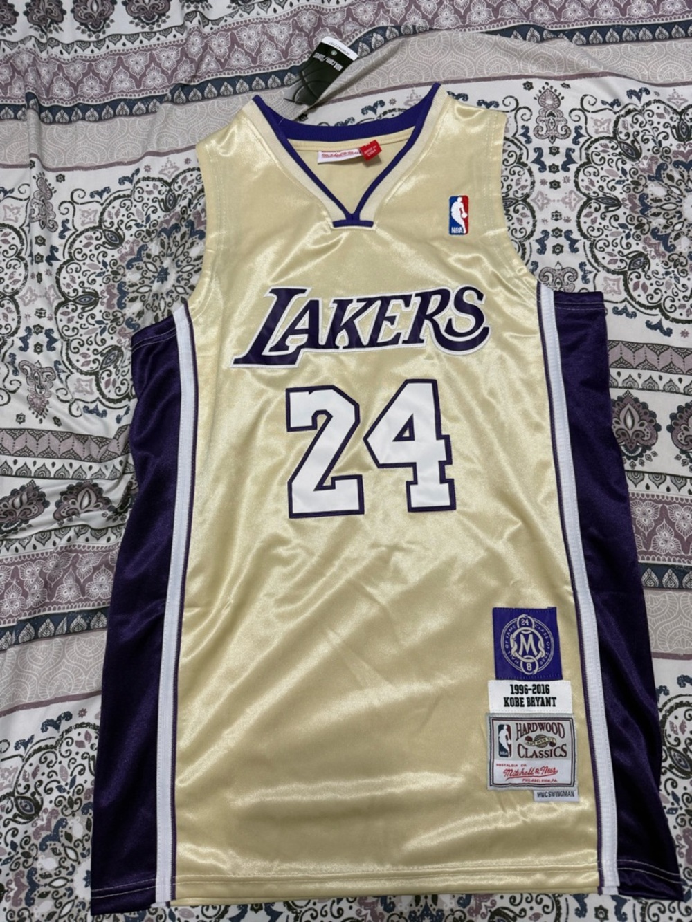Mitchell & Ness Lakers #24 Gold and Purple Hardwood Classics Jersey